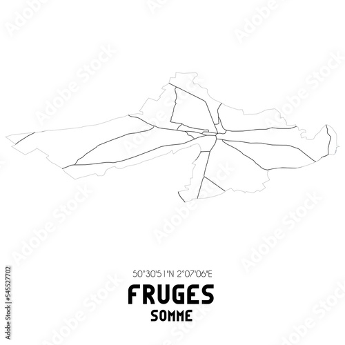 FRUGES Somme. Minimalistic street map with black and white lines.