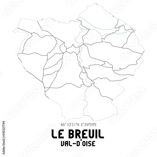 LE BREUIL Val-d'Oise. Minimalistic street map with black and white lines.