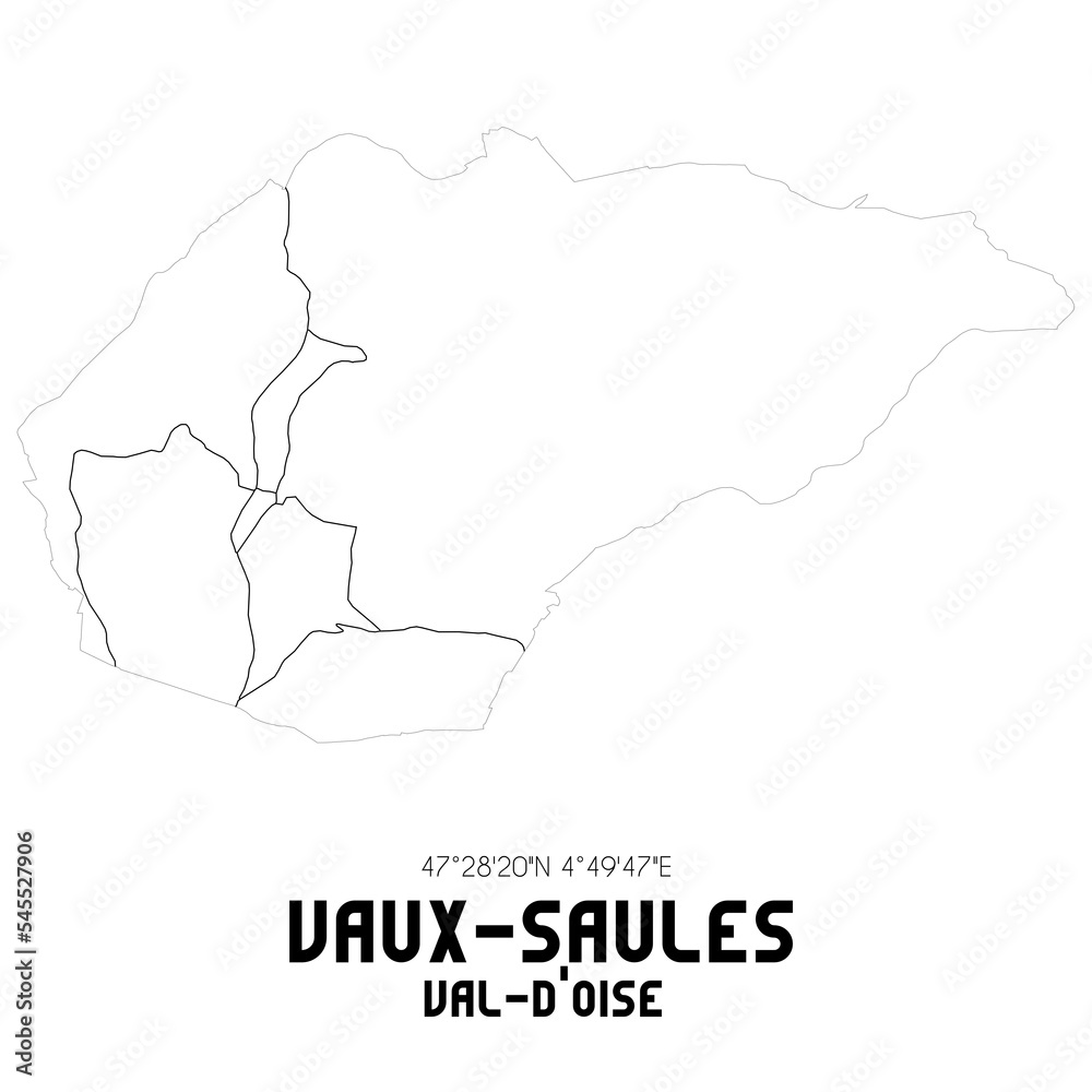 VAUX-SAULES Val-d'Oise. Minimalistic street map with black and white lines.