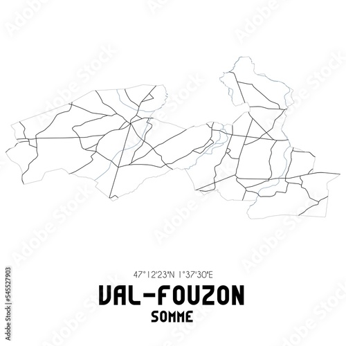 VAL-FOUZON Somme. Minimalistic street map with black and white lines.