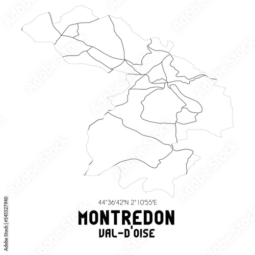 MONTREDON Val-d'Oise. Minimalistic street map with black and white lines. photo
