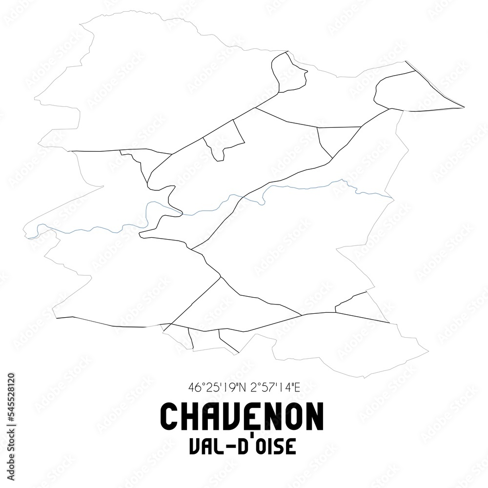 CHAVENON Val-d'Oise. Minimalistic street map with black and white lines.