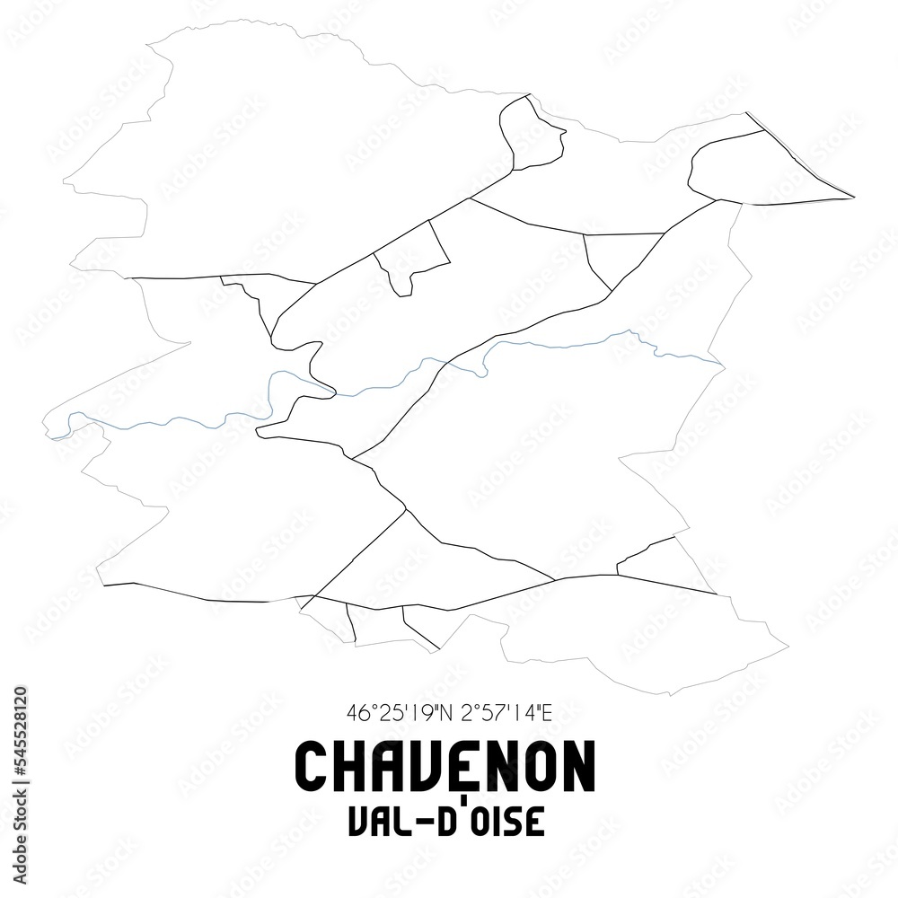 CHAVENON Val-d'Oise. Minimalistic street map with black and white lines. CHAVENON Val-d'Oise. Minimalistic street map with black and white lines.