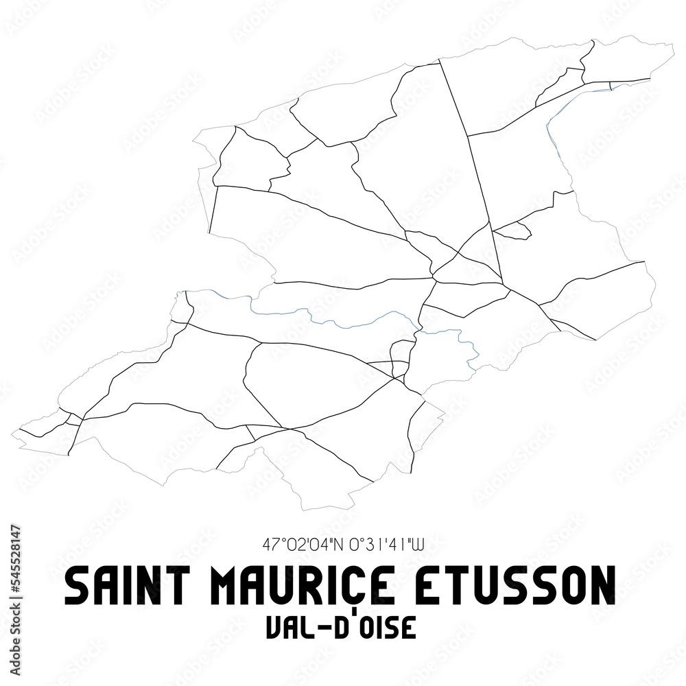 SAINT MAURICE ETUSSON Val-d'Oise. Minimalistic street map with black and white lines.