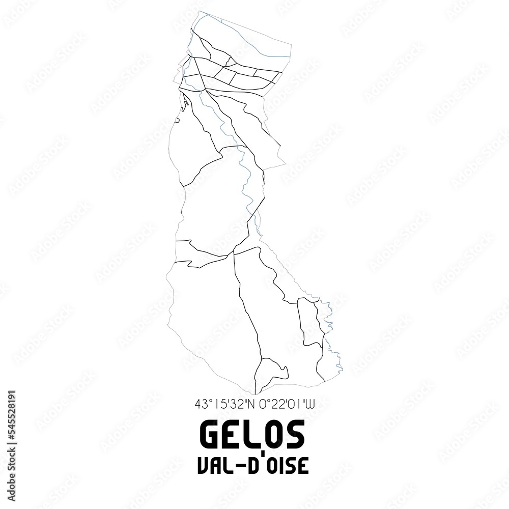 GELOS Val-d'Oise. Minimalistic street map with black and white lines. GELOS Val-d'Oise. Minimalistic street map with black and white lines.