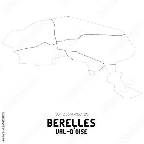 BERELLES Val-d'Oise. Minimalistic street map with black and white lines.