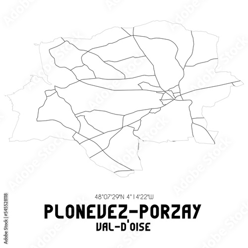 PLONEVEZ-PORZAY Val-d'Oise. Minimalistic street map with black and white lines.