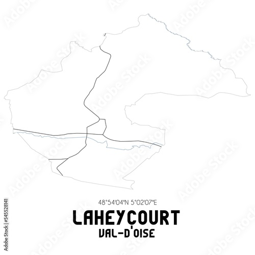 LAHEYCOURT Val-d Oise. Minimalistic street map with black and white lines.