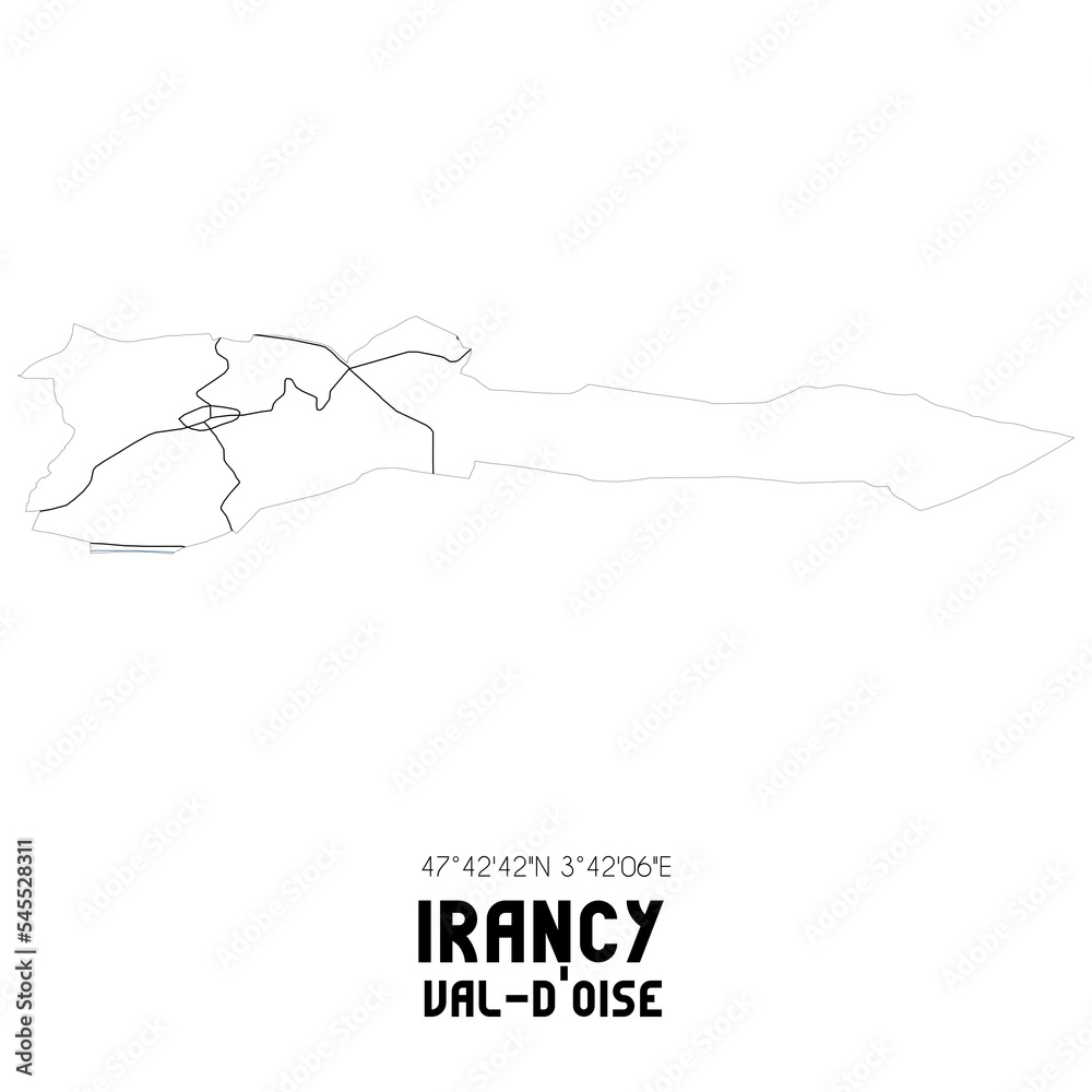 IRANCY Val-d'Oise. Minimalistic street map with black and white lines.