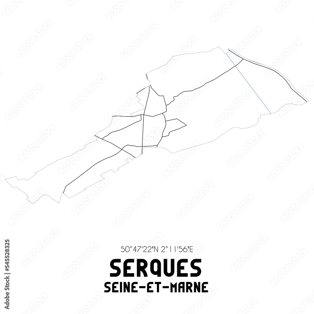 SERQUES Seine-et-Marne. Minimalistic street map with black and white lines. SERQUES Seine-et-Marne. Minimalistic street map with black and white lines.