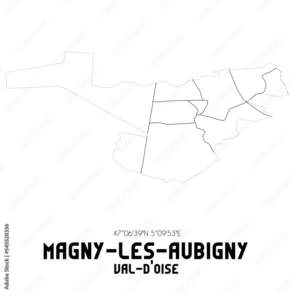 MAGNY-LES-AUBIGNY Val-d'Oise. Minimalistic street map with black and white lines.