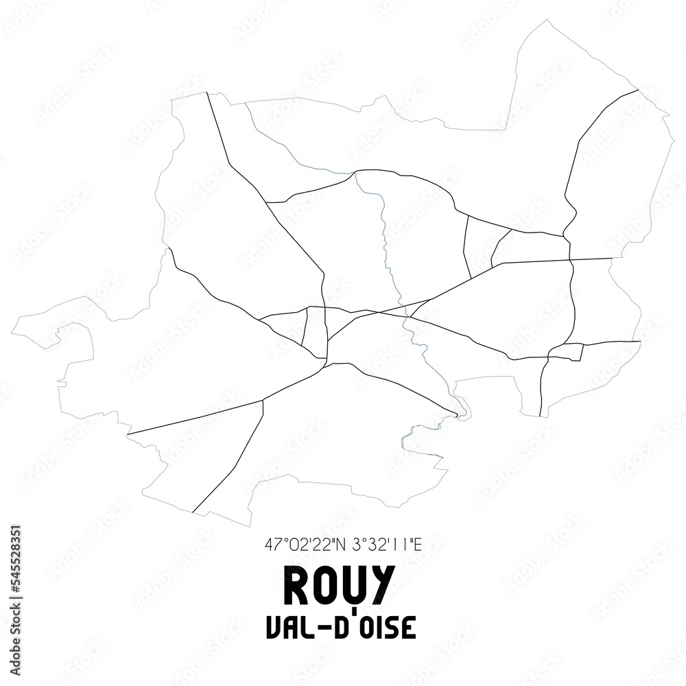 ROUY Val-d'Oise. Minimalistic street map with black and white lines.