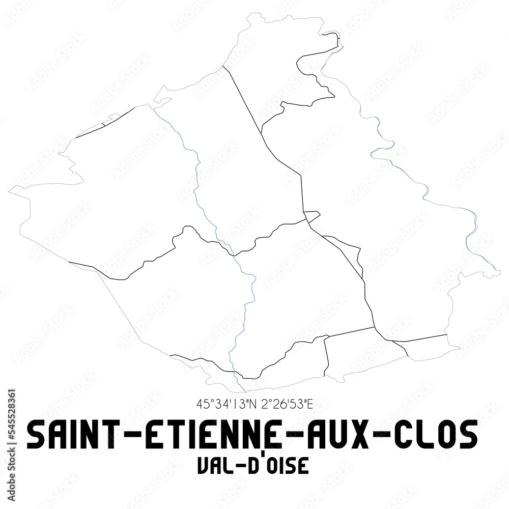SAINT-ETIENNE-AUX-CLOS Val-d'Oise. Minimalistic street map with black and white lines.