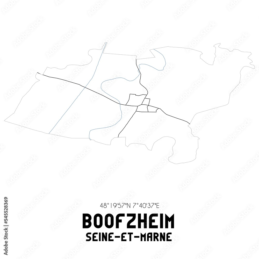 BOOFZHEIM Seine-et-Marne. Minimalistic street map with black and white lines.