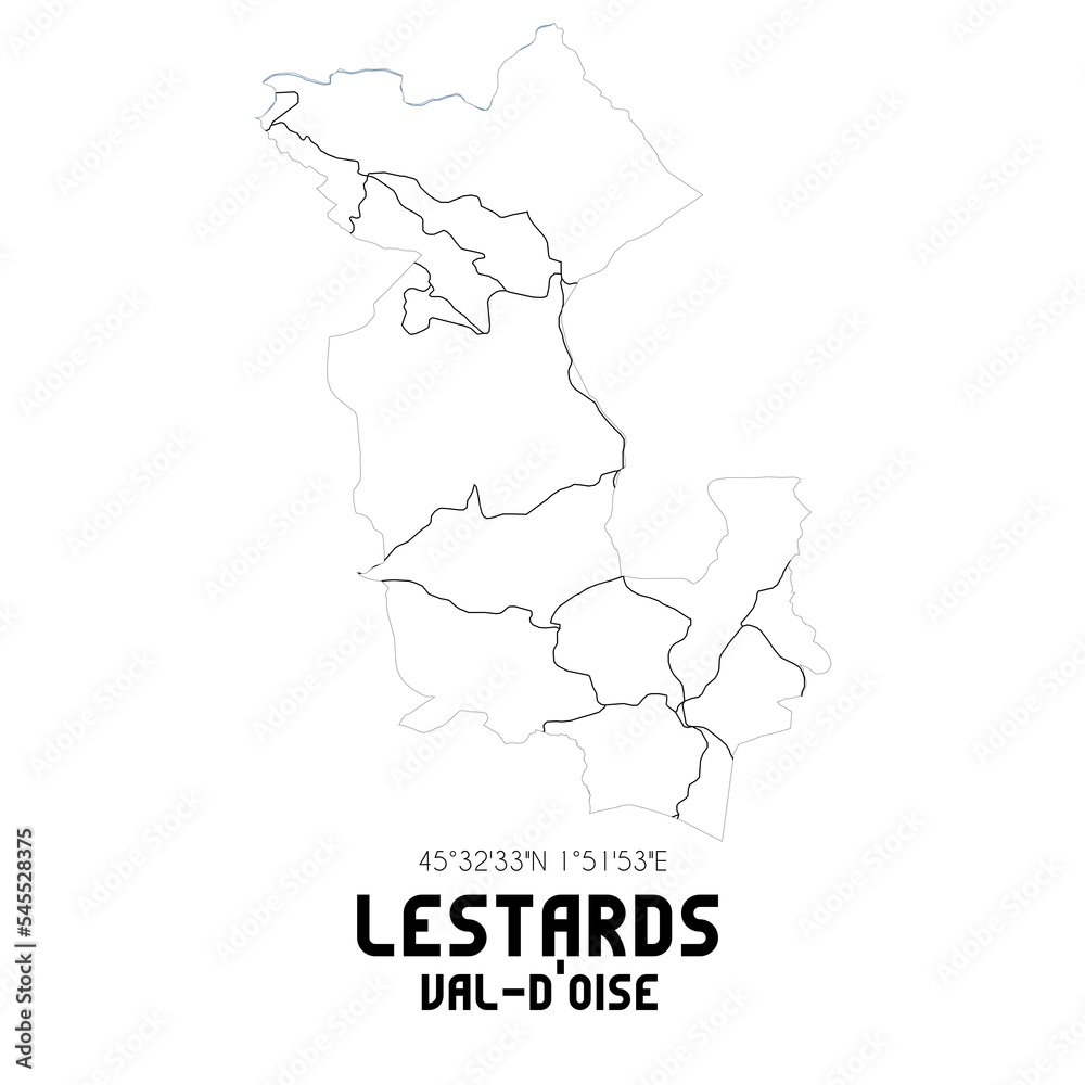 LESTARDS Val-d'Oise. Minimalistic street map with black and white lines.