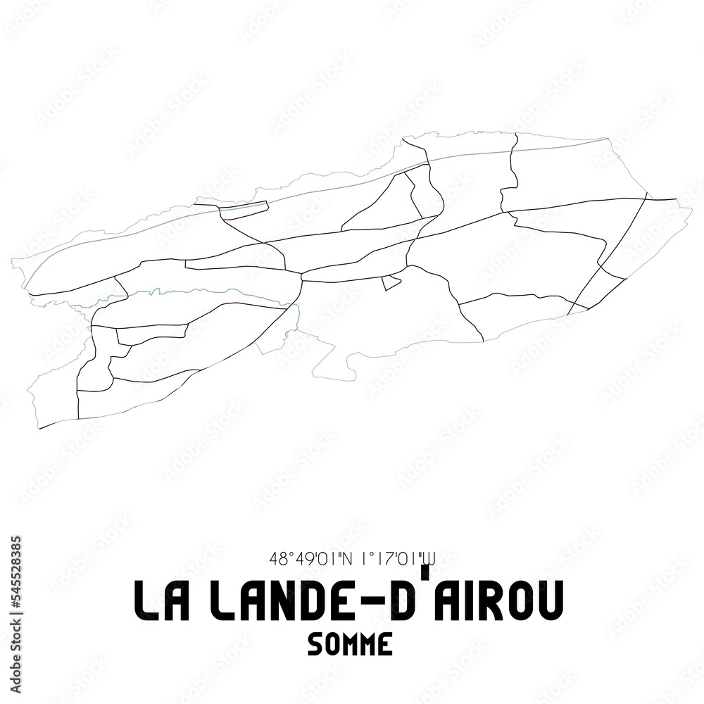 LA LANDE-D'AIROU Somme. Minimalistic street map with black and white lines. LA LANDE-D'AIROU Somme. Minimalistic street map with black and white lines.