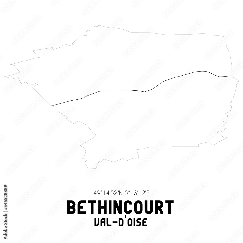 BETHINCOURT Val-d'Oise. Minimalistic street map with black and white lines.