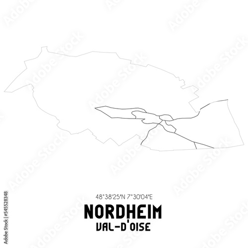 NORDHEIM Val-d'Oise. Minimalistic street map with black and white lines.