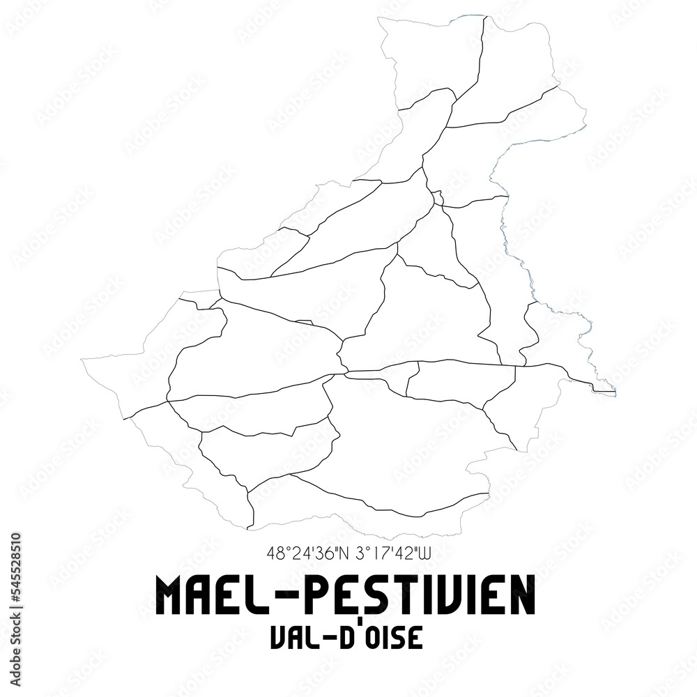 MAEL-PESTIVIEN Val-d'Oise. Minimalistic street map with black and white lines.