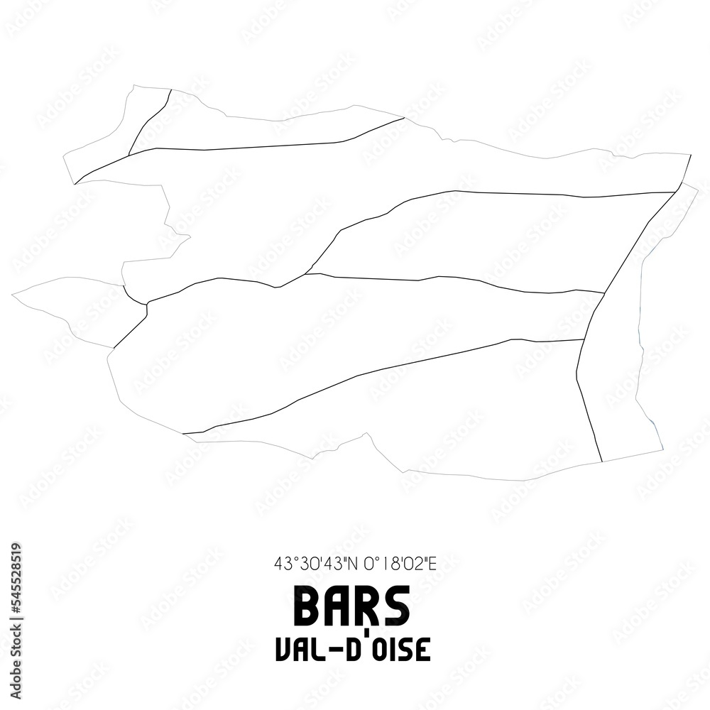 BARS Val-d'Oise. Minimalistic street map with black and white lines. BARS Val-d'Oise. Minimalistic street map with black and white lines.