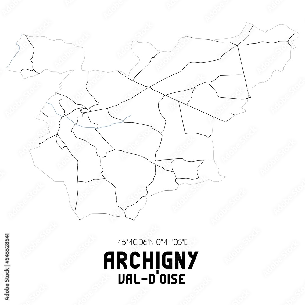 ARCHIGNY Val-d'Oise. Minimalistic street map with black and white lines.