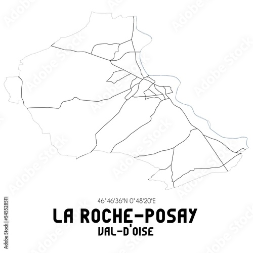 LA ROCHE-POSAY Val-d Oise. Minimalistic street map with black and white lines.