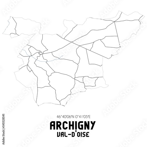 ARCHIGNY Val-d'Oise. Minimalistic street map with black and white lines.