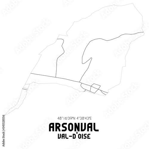 ARSONVAL Val-d'Oise. Minimalistic street map with black and white lines. photo