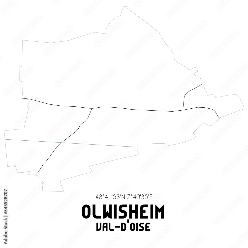 OLWISHEIM Val-d'Oise. Minimalistic street map with black and white lines.