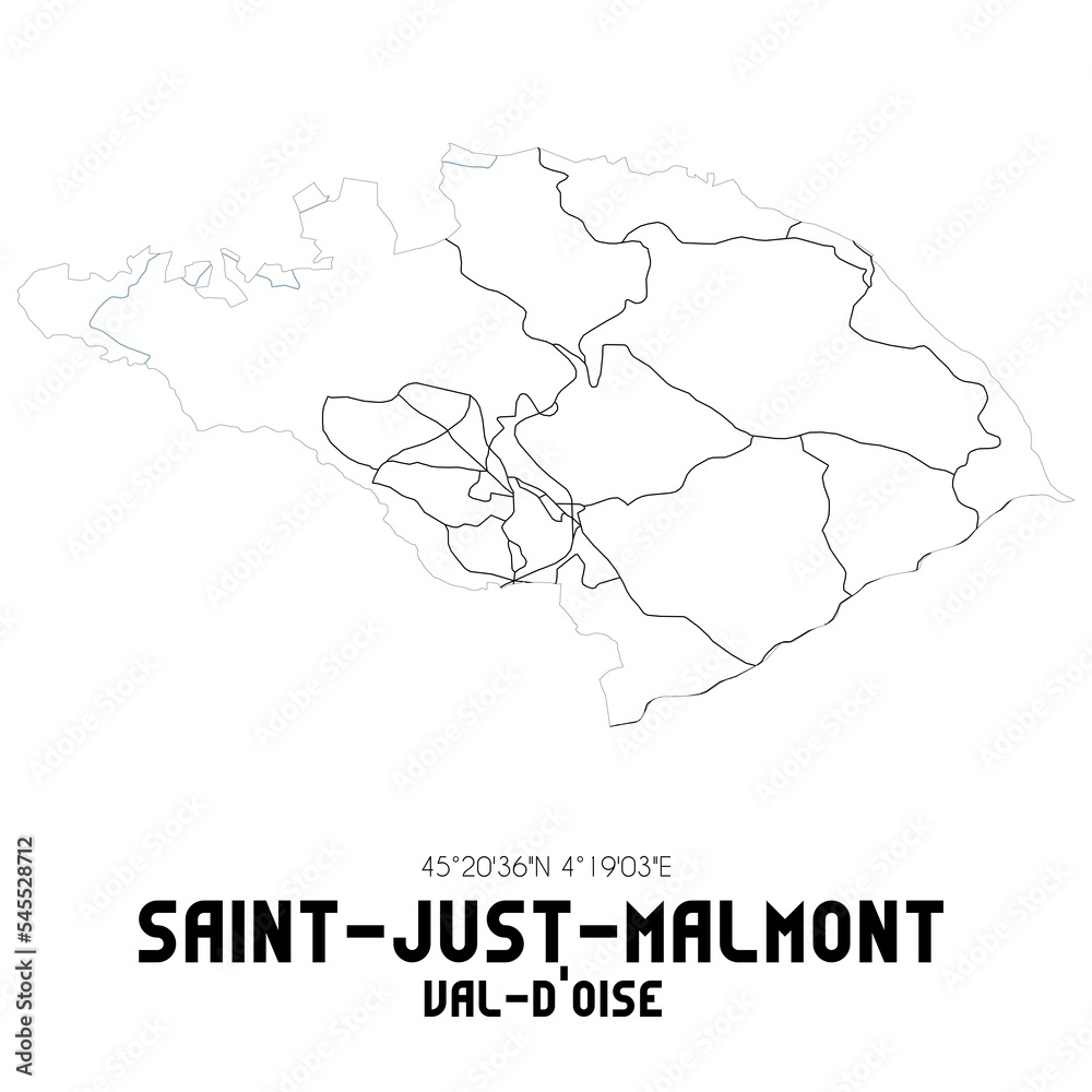 SAINT-JUST-MALMONT Val-d'Oise. Minimalistic street map with black and white lines.