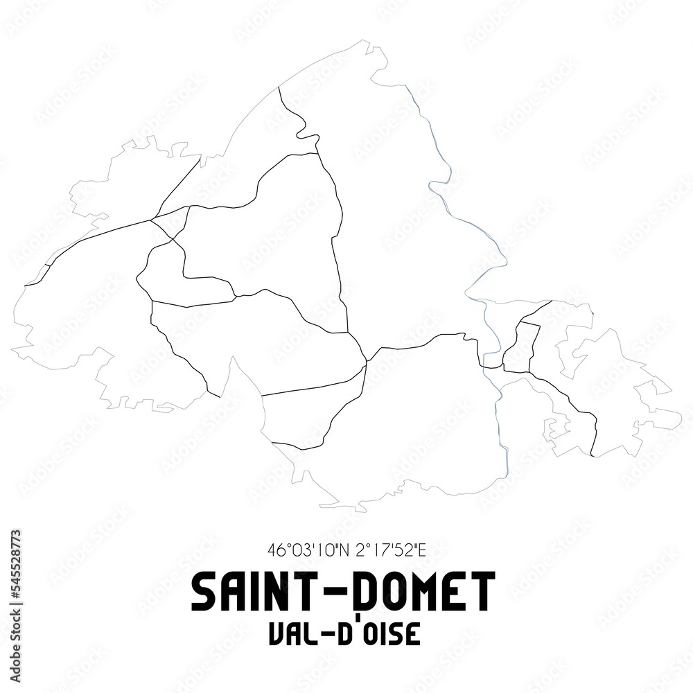SAINT-DOMET Val-d'Oise. Minimalistic street map with black and white lines.
