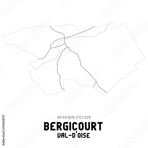 BERGICOURT Val-d'Oise. Minimalistic street map with black and white lines.