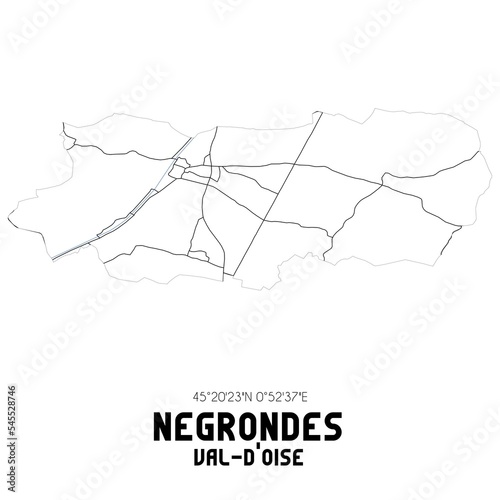 NEGRONDES Val-d Oise. Minimalistic street map with black and white lines.