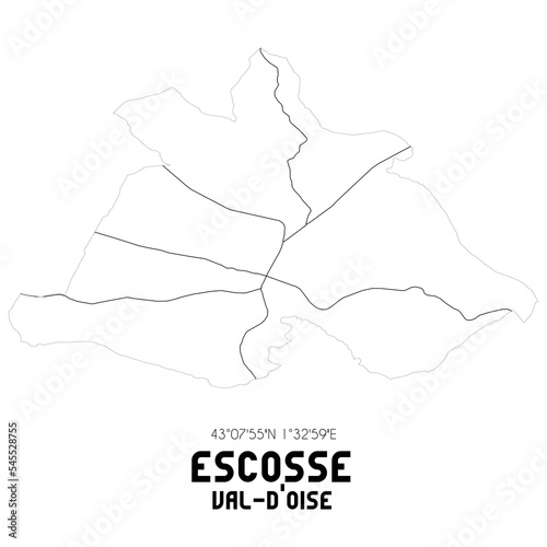 ESCOSSE Val-d Oise. Minimalistic street map with black and white lines.