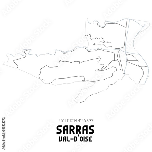 SARRAS Val-d'Oise. Minimalistic street map with black and white lines.