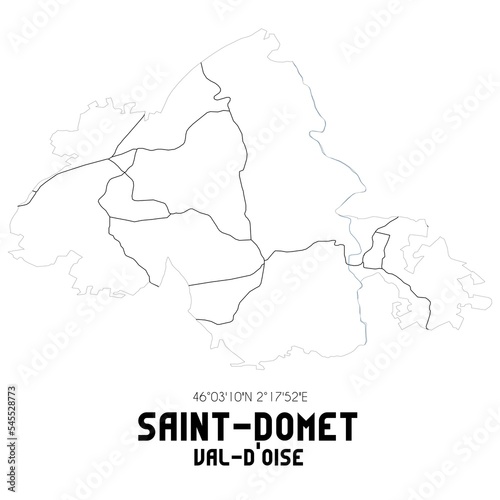 SAINT-DOMET Val-d Oise. Minimalistic street map with black and white lines.