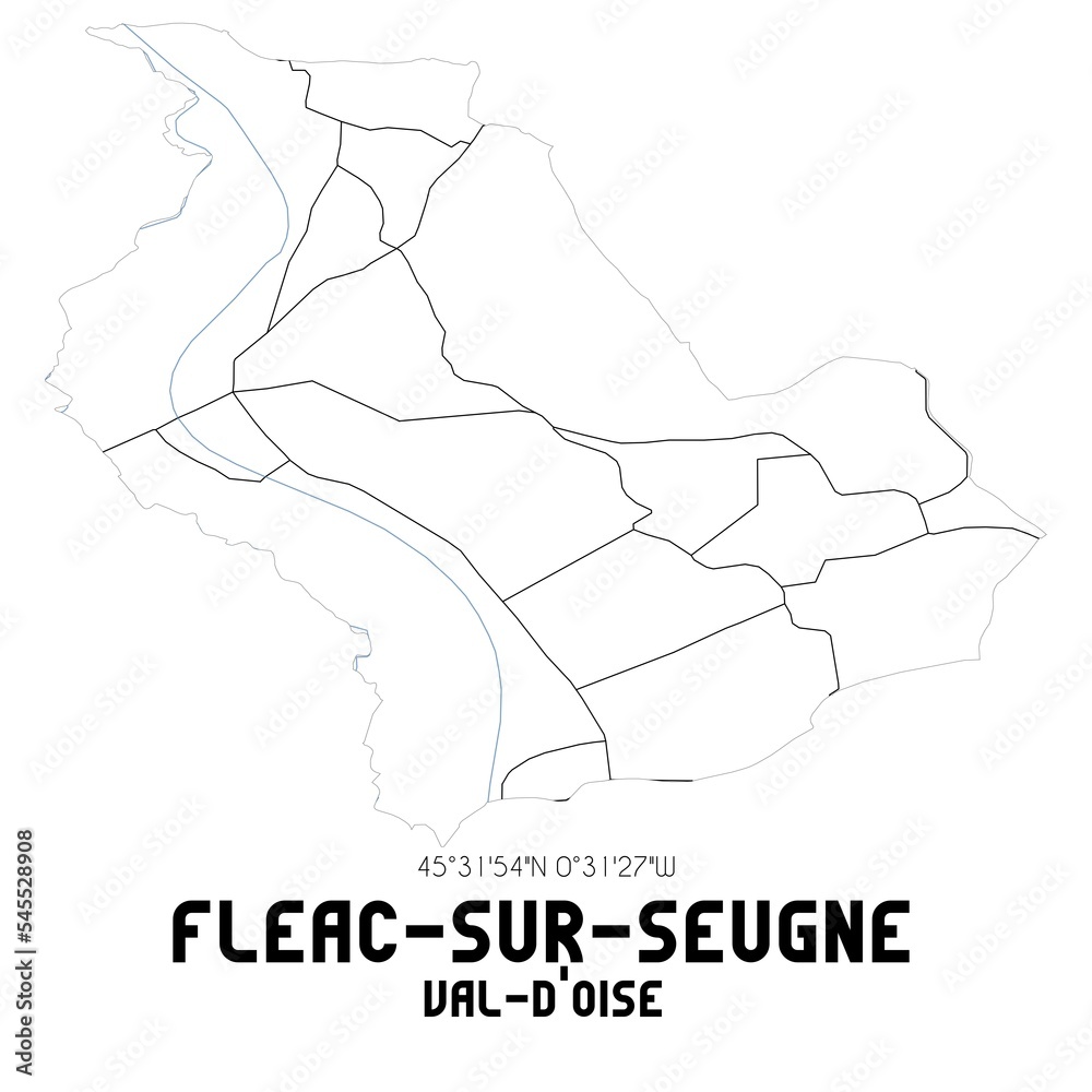FLEAC-SUR-SEUGNE Val-d'Oise. Minimalistic street map with black and white lines. FLEAC-SUR-SEUGNE Val-d'Oise. Minimalistic street map with black and white lines.