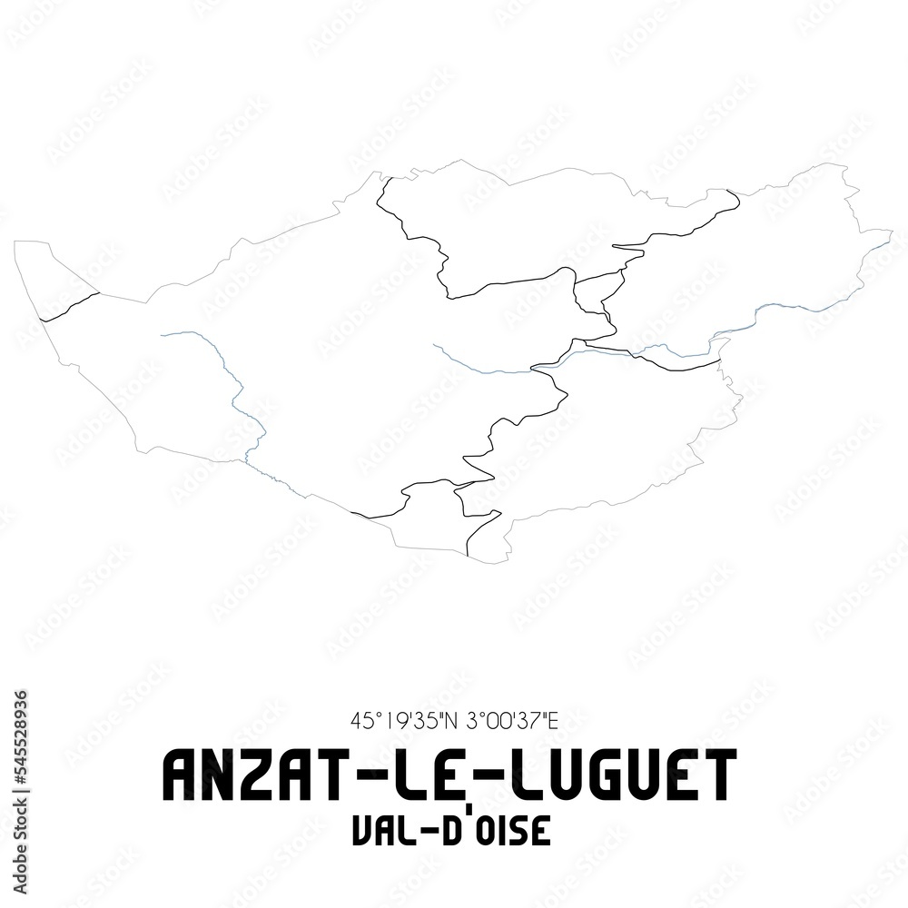 ANZAT-LE-LUGUET Val-d'Oise. Minimalistic street map with black and white lines.
