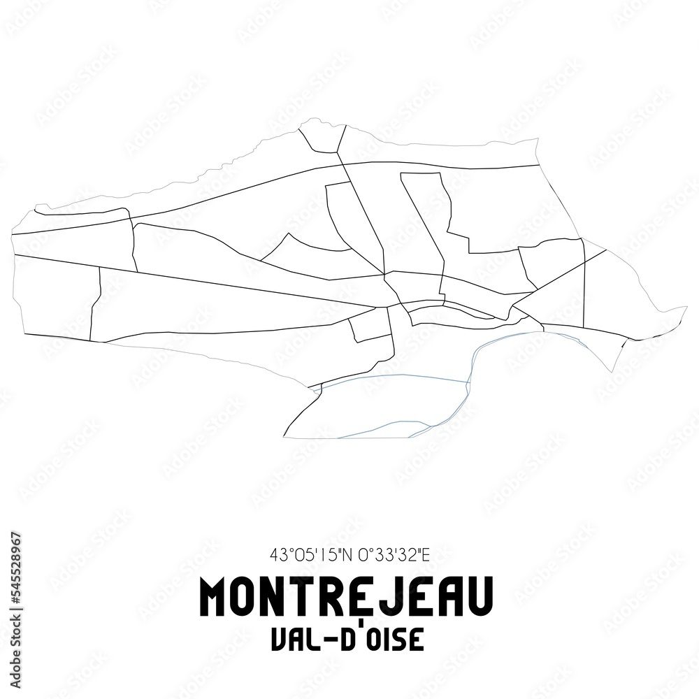 MONTREJEAU Val-d'Oise. Minimalistic street map with black and white lines.