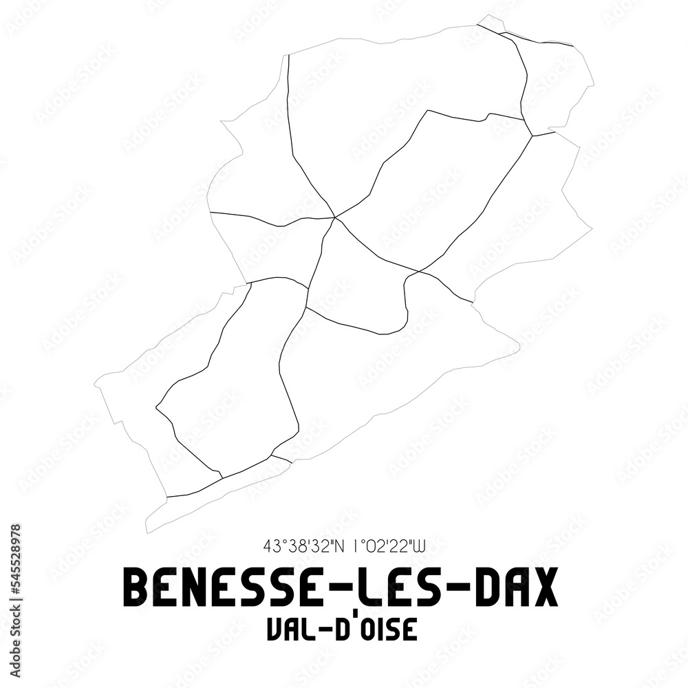 BENESSE-LES-DAX Val-d'Oise. Minimalistic street map with black and white lines. BENESSE-LES-DAX Val-d'Oise. Minimalistic street map with black and white lines.