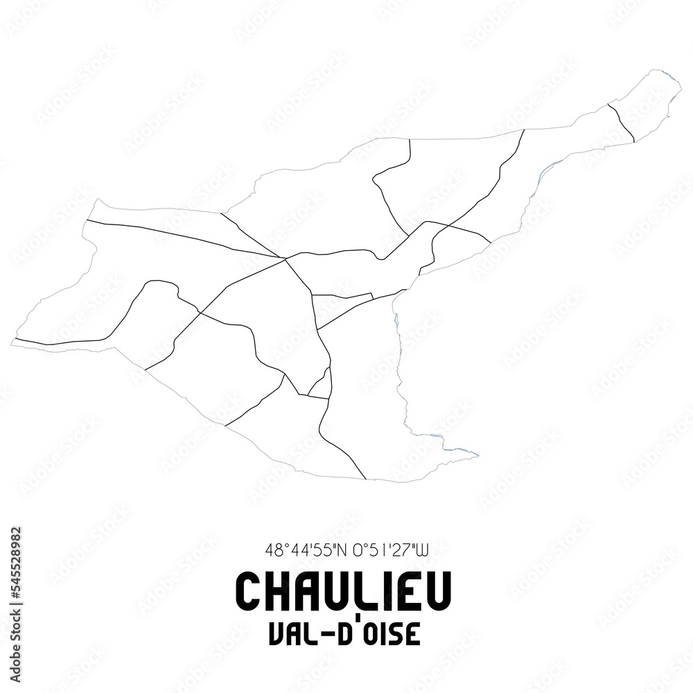 CHAULIEU Val-d'Oise. Minimalistic street map with black and white lines.