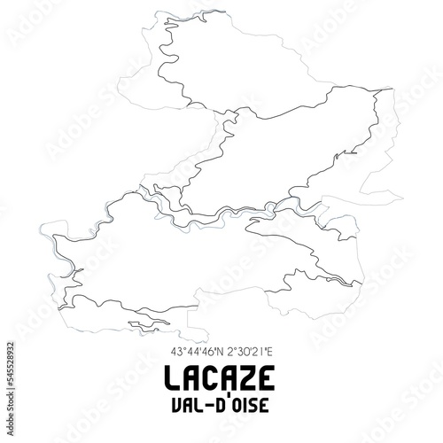 LACAZE Val-d'Oise. Minimalistic street map with black and white lines. photo