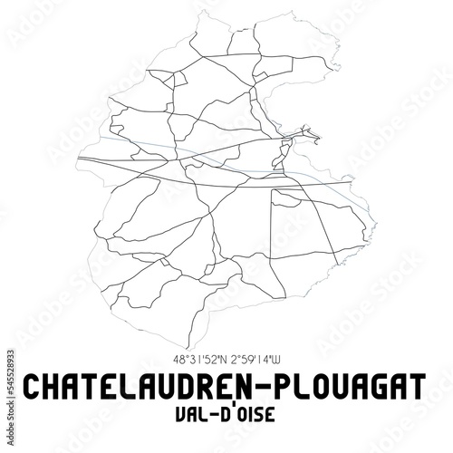 CHATELAUDREN-PLOUAGAT Val-d'Oise. Minimalistic street map with black and white lines.