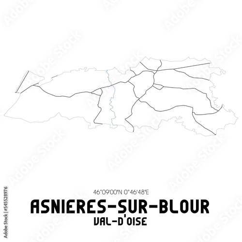 ASNIERES-SUR-BLOUR Val-d'Oise. Minimalistic street map with black and white lines.