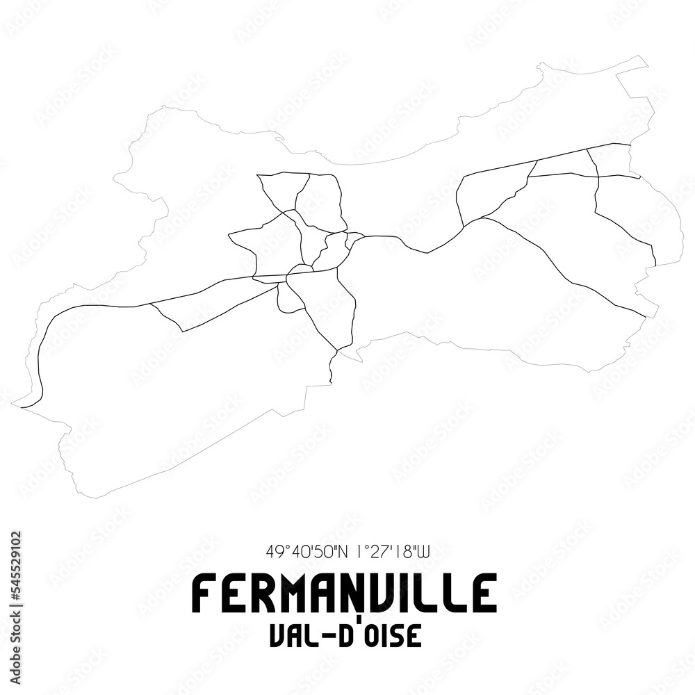 FERMANVILLE Val-d'Oise. Minimalistic street map with black and white lines.