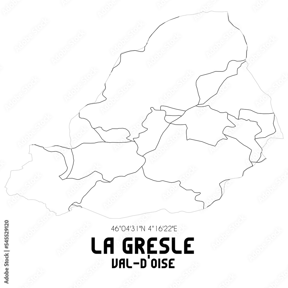 LA GRESLE Val-d'Oise. Minimalistic street map with black and white lines.