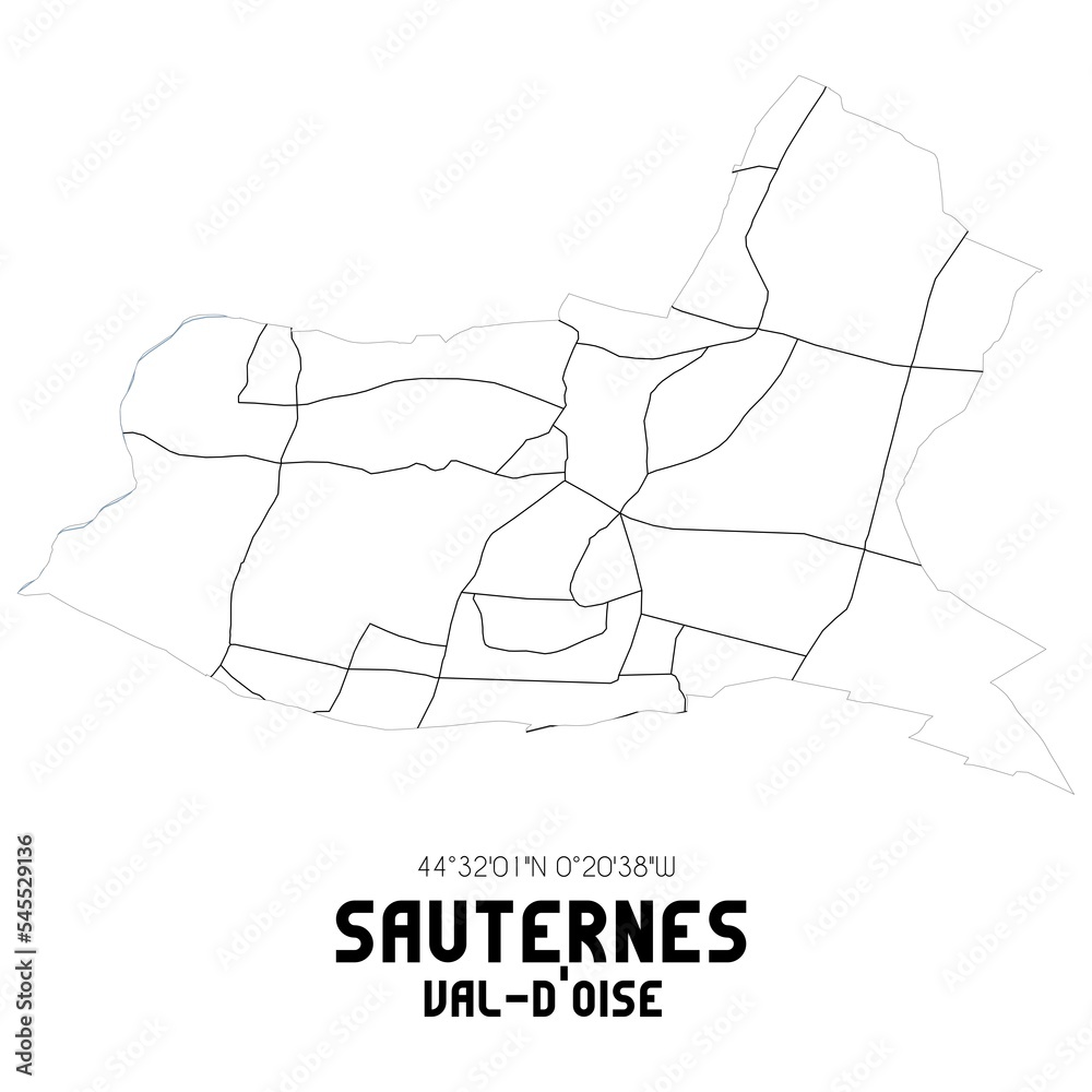 SAUTERNES Val-d'Oise. Minimalistic street map with black and white lines.