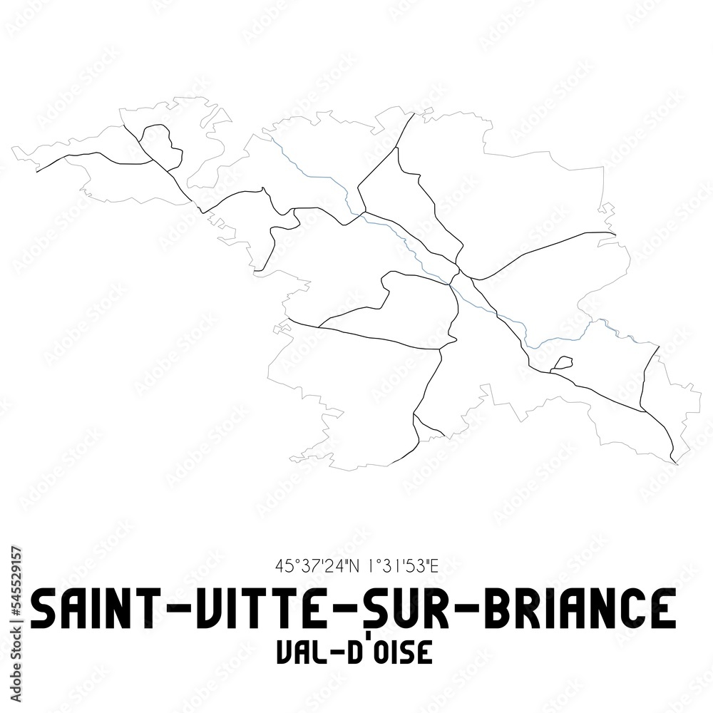 SAINT-VITTE-SUR-BRIANCE Val-d'Oise. Minimalistic street map with black and white lines.