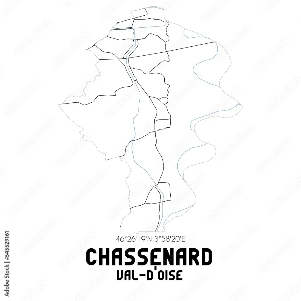 CHASSENARD Val-d'Oise. Minimalistic street map with black and white lines.