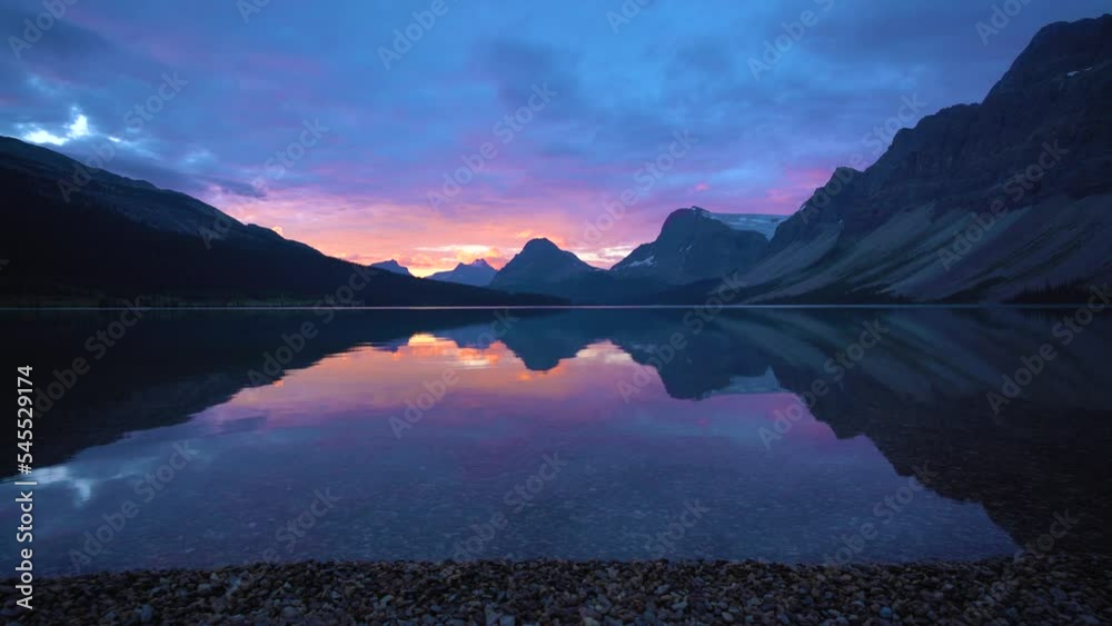 Pristine Mountain Lake At Sunset With Perfect Reflection